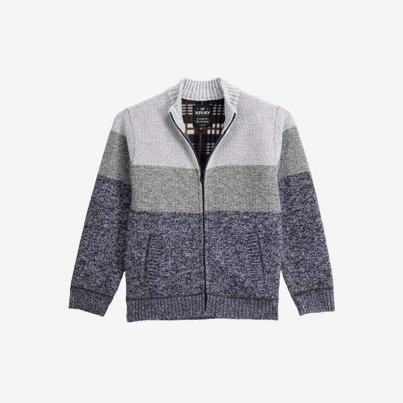 X RAY Boy's Full Zip Mock Neck Sweater With Fleece Lining