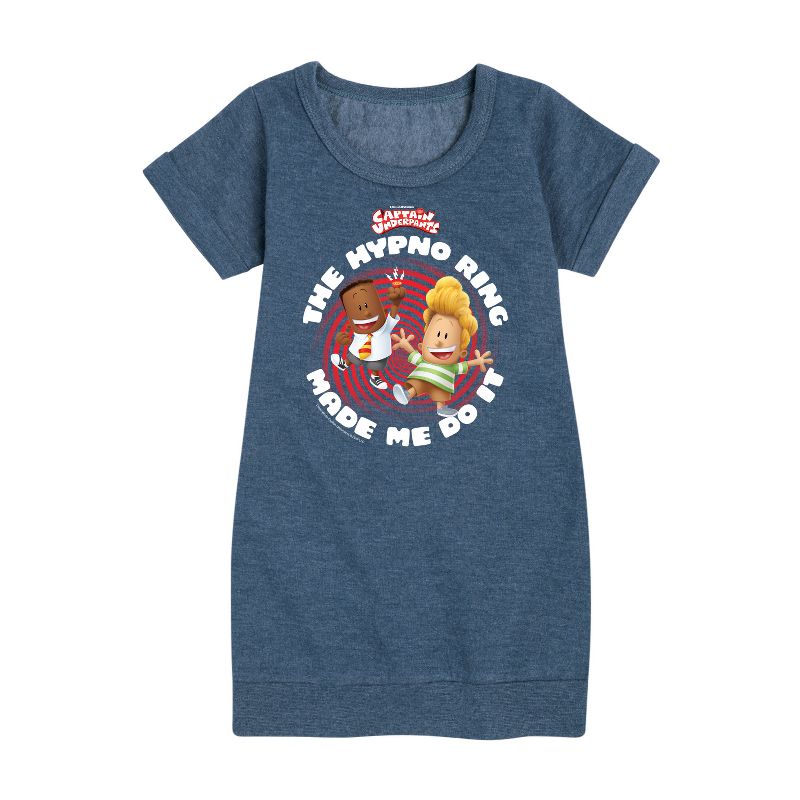 Girls' - Captain Underpants - The Hypno Ring Graphic Short Sleeve Fleece Dress
