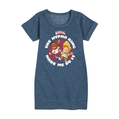 Girls' - Captain Underpants - The Hypno Ring Graphic Short Sleeve Fleece Dress