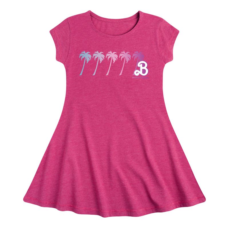 فستان باربي - بناتي - أشجار النخيل - مناسب وأنيق - بأكمام قصيرة