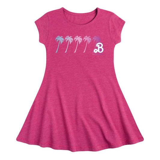 فستان باربي - بناتي - أشجار النخيل - مناسب وأنيق - بأكمام قصيرة