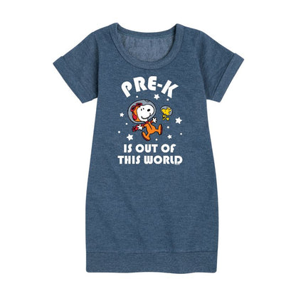 فستان من الصوف بأكمام قصيرة مطبوع عليه عبارة "Peanuts" للفتيات من Pre K is Out of This World