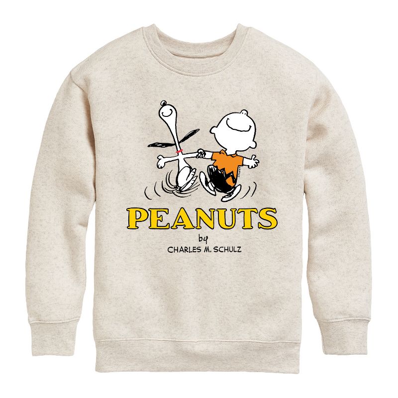 Boys' - Peanuts - Charlie Snoopy Dancing Graphic Long Sleeve Fleece Sweatshirt