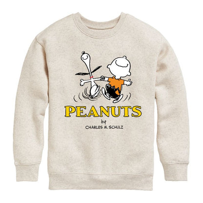Boys' - Peanuts - Charlie Snoopy Dancing Graphic Long Sleeve Fleece Sweatshirt