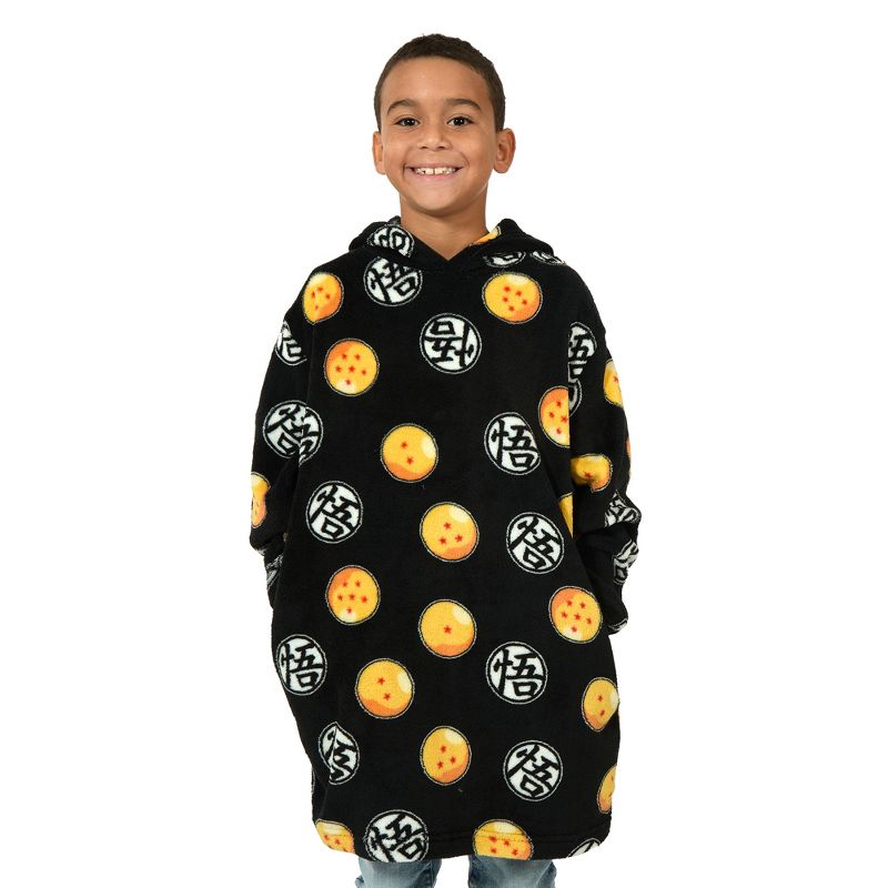 Dragon Ball Z Kanji & Dragon Ball All-Over Print Long Sleeve Boy's Black Hooded Sweatshirt