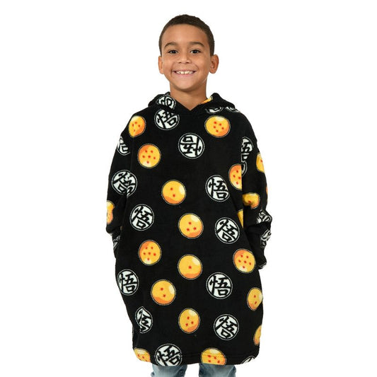 Dragon Ball Z Kanji & Dragon Ball All-Over Print Long Sleeve Boy's Black Hooded Sweatshirt