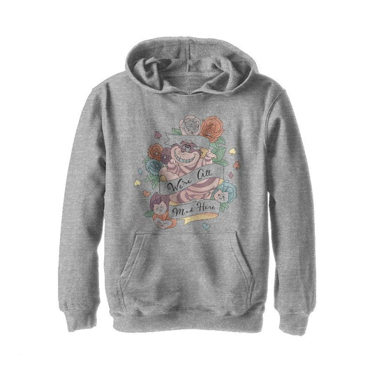 Boy's Alice in Wonderland Cheshire Tattoo We Are All Mad Here Pull Over Hoodie