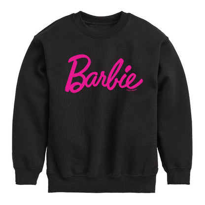 Boys' - Barbie - Classic Pink Logo Graphic Long Sleeve Fleece Sweatshirt