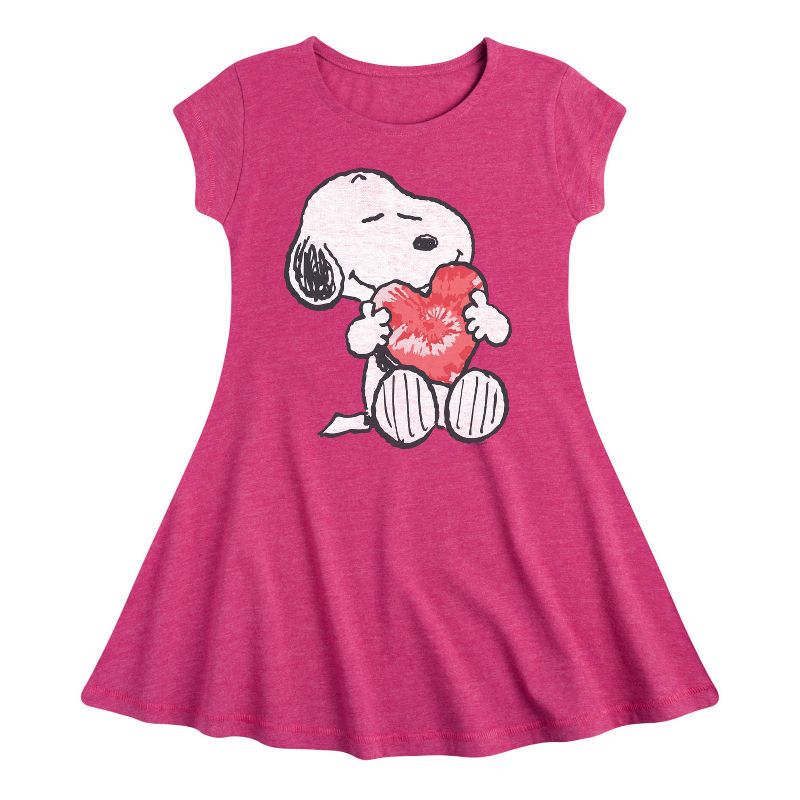 Girls' - Peanuts - Snoopy With Heart Fit & Flair Cap Sleeve Dress