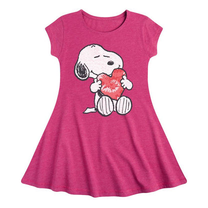 Girls' - Peanuts - Snoopy With Heart Fit & Flair Cap Sleeve Dress