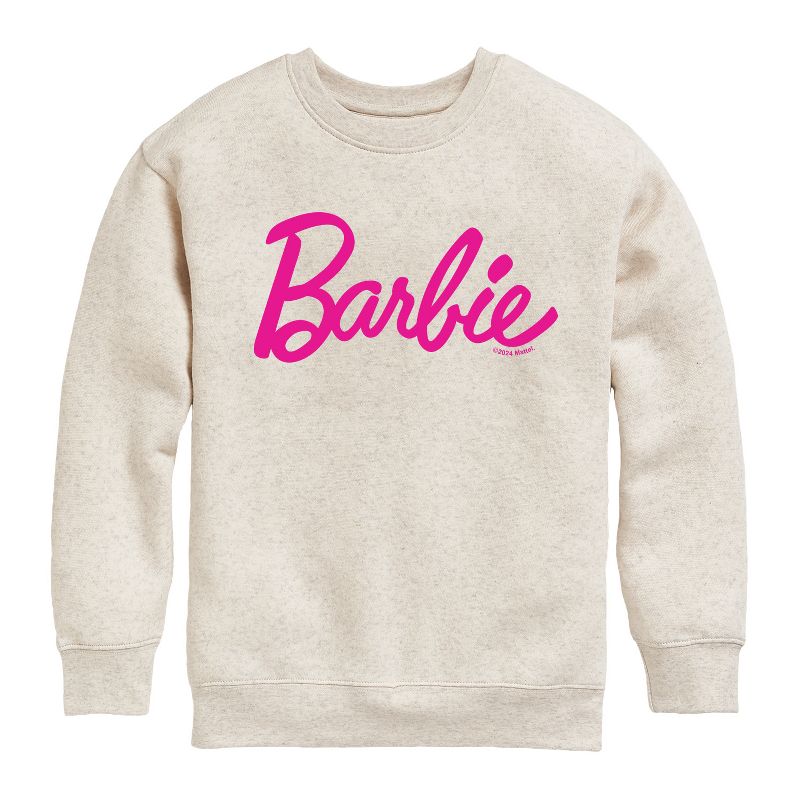 Boys' - Barbie - Classic Pink Logo Graphic Long Sleeve Fleece Sweatshirt