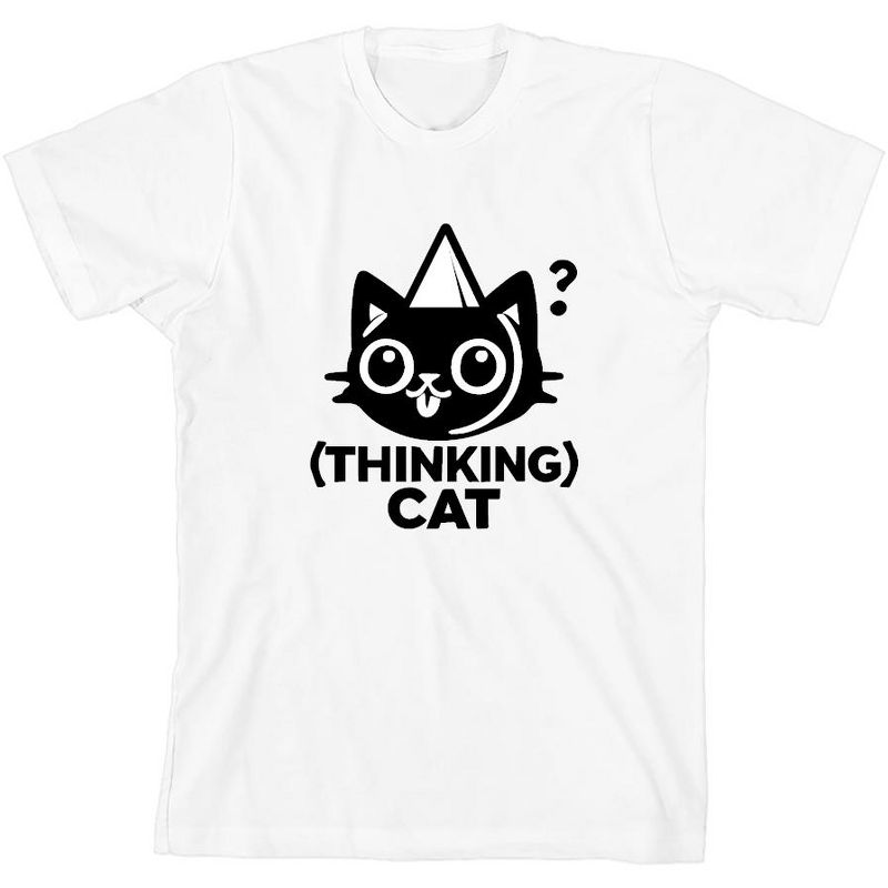 تي شيرت Thinking Cat للشباب برقبة دائرية وأكمام قصيرة