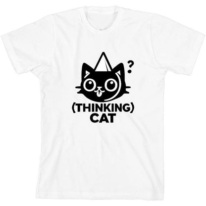 تي شيرت Thinking Cat للشباب برقبة دائرية وأكمام قصيرة