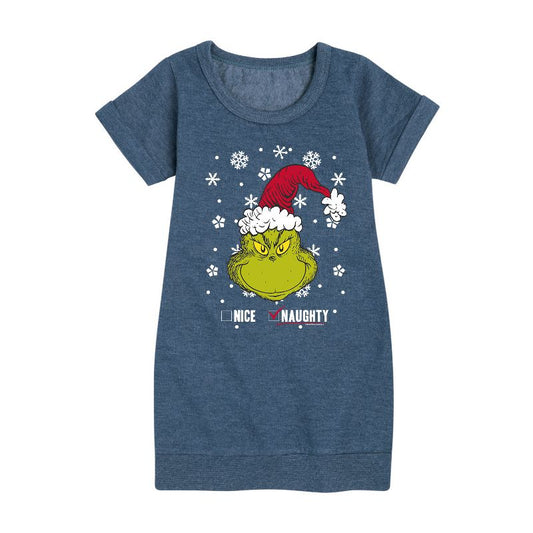 Girls' - Dr. Seuss - The Grinch Naughty Or Nice Graphic Short Sleeve Fleece Dress