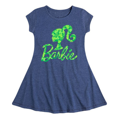 Girls' - Barbie - Logo Shamrock Pattern Fit & Flair Cap Sleeve Dress