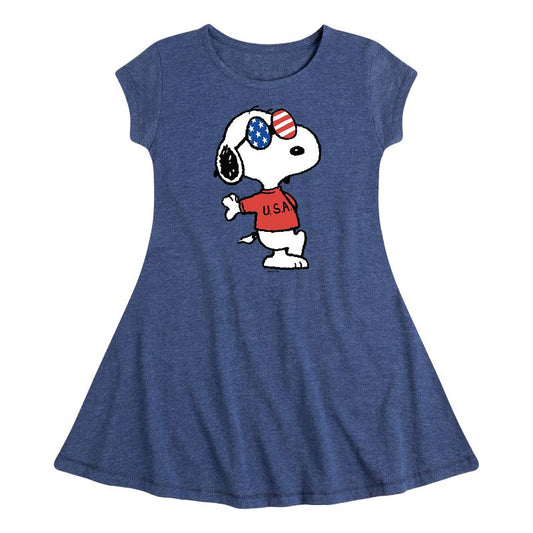 Girls' - Peanuts - Americana Snoopy Fit & Flair Cap Sleeve Dress