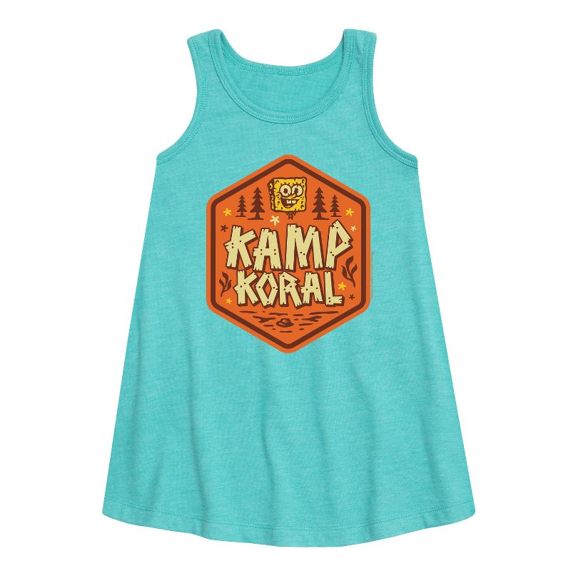 فستان كامب كورال بنقشة شارة جرافيكية بدون أكمام للفتيات - سبونج بوب سكوير بانتس