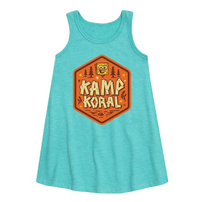 فستان كامب كورال بنقشة شارة جرافيكية بدون أكمام للفتيات - سبونج بوب سكوير بانتس