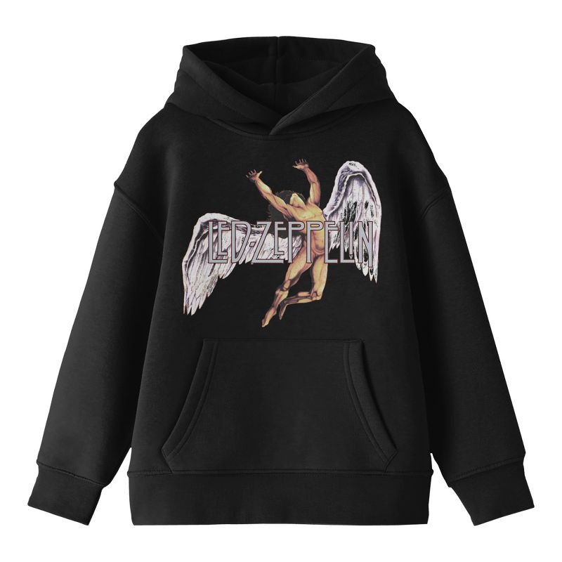 Led Zeppelin Falling Icarus Logo Long Sleeve Boy's Black Hooded Sweatshirt