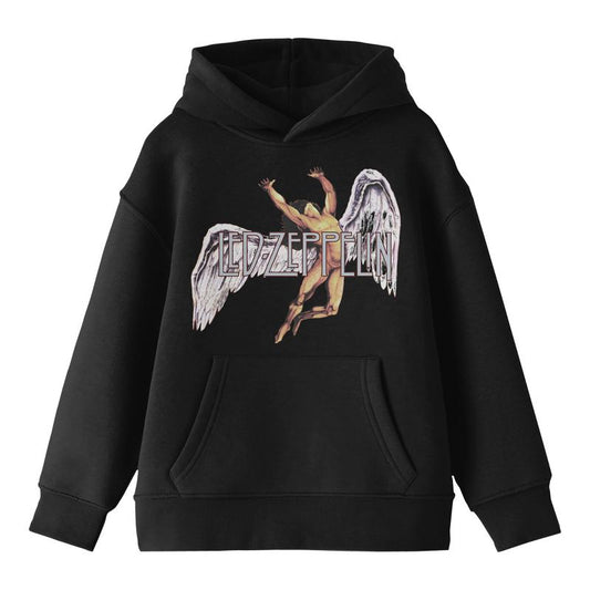 Led Zeppelin Falling Icarus Logo Long Sleeve Boy's Black Hooded Sweatshirt