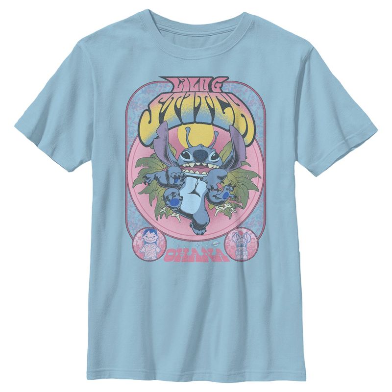 Boy's Lilo & Stitch Ohana Groovy Stitch Poster T-Shirt