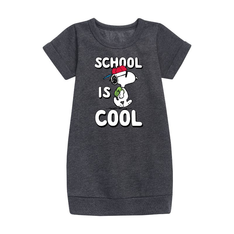 Girls' - Peanuts - School Is Cool Graphic Short Sleeve Fleece Dress