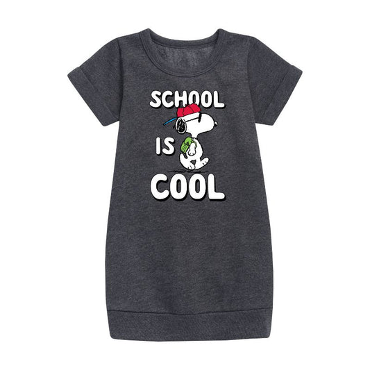 Girls' - Peanuts - School Is Cool Graphic Short Sleeve Fleece Dress
