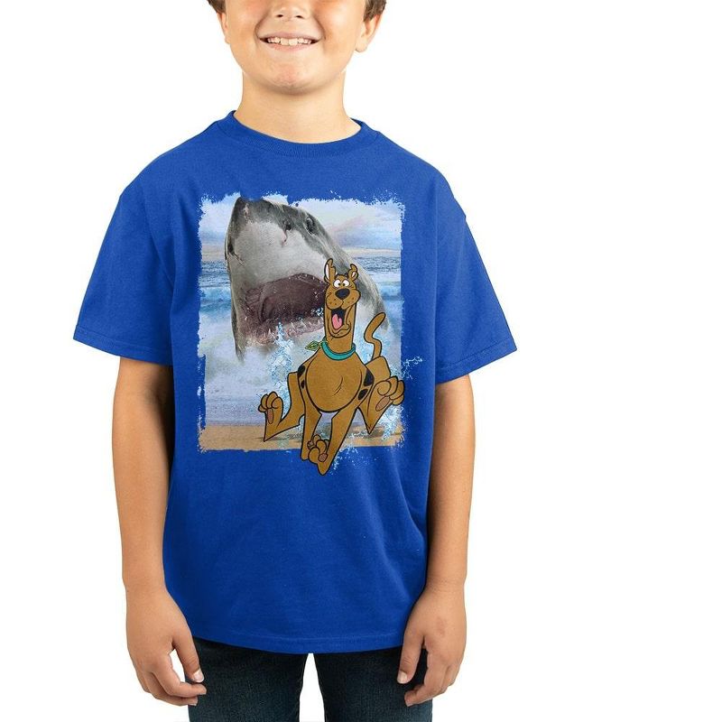 Scooby Doo Shark Kids Youth Boys Blue Short Sleeve Graphic Tee
