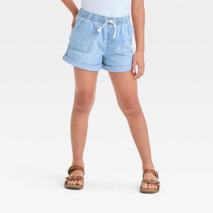 Girls' High-Rise Pull-On Denim Utility Shorts - Cat & Jack™