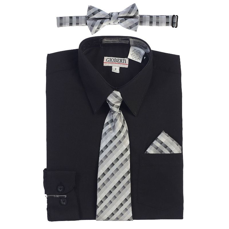 Gioberti Boy's Long Sleeve Dress Shirt and Plaid Tie Accessories Set (Part 3)