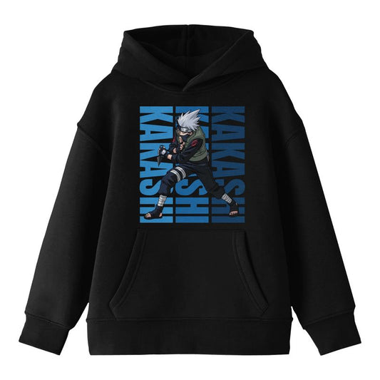 Naruto Kakashi Action Pose Long Sleeve Youth Black Hooded Sweatshirt