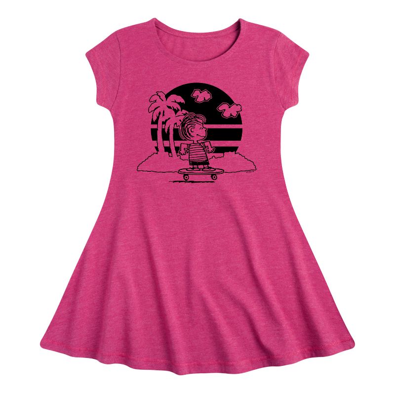 Girls' - Peanuts - Linus Skateboarding Fit & Flair Cap Sleeve Dress