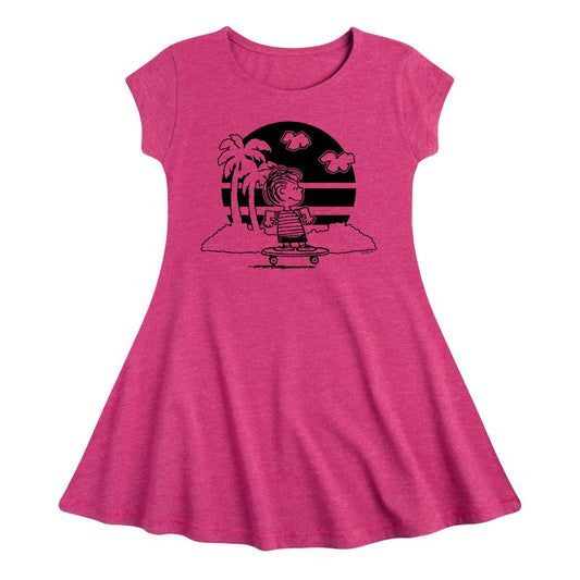Girls' - Peanuts - Linus Skateboarding Fit & Flair Cap Sleeve Dress