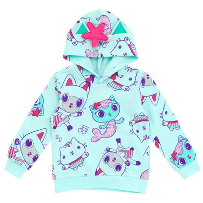 Dreamworks Gabby's Dollhouse Pandy Paws Cakey Cat MerCat Girls Fleece Pullover Hoodie Toddler to Big Kid