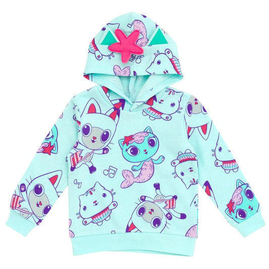 Dreamworks Gabby's Dollhouse Pandy Paws Cakey Cat MerCat Girls Fleece Pullover Hoodie Toddler to Big Kid
