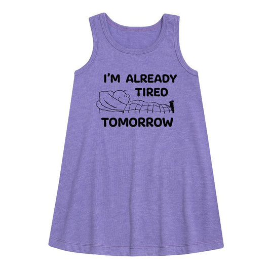 Girls' - Peanuts - Tired Tomorrow Graphic Sleeveless Aline Dress