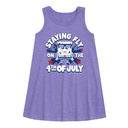 Girls' - SpongeBob SquarePants - Fly on The 4th of July Graphic Sleeveless Aline Dress