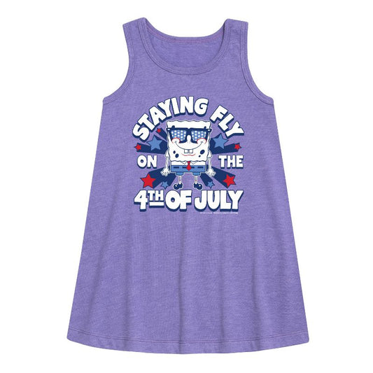 Girls' - SpongeBob SquarePants - Fly on The 4th of July Graphic Sleeveless Aline Dress