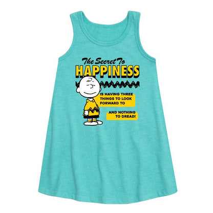 Girls' - Peanuts - Secret To Happiness Graphic Sleeveless Aline Dress