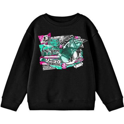 سويت شيرت بيوووورلد سونيك القنفذ ستريت آرت للشباب أسود اللون برقبة دائرية