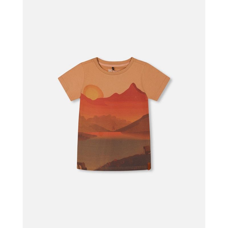 Deux par Deux Boy Printed Organic Cotton Tee Orange Sunset