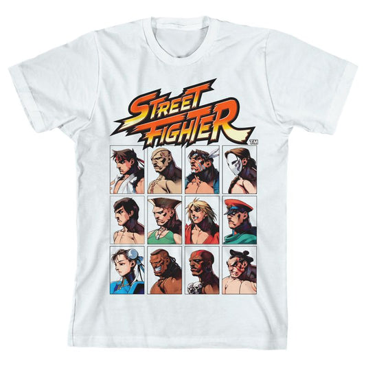 تي شيرت أبيض للأولاد بأكمام قصيرة ورقبة دائرية وشخصيات كلاسيكية من لعبة Street Fighter