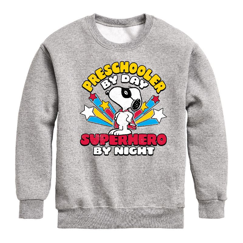 Boys' - Peanuts - Preschooler By Day Graphic Long Sleeve Fleece Sweatshirt