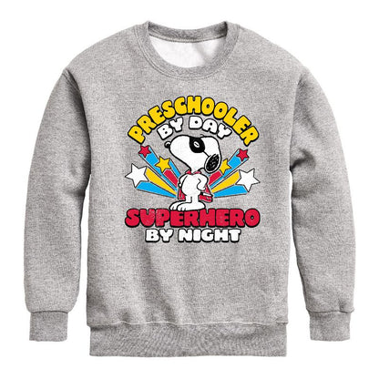 Boys' - Peanuts - Preschooler By Day Graphic Long Sleeve Fleece Sweatshirt