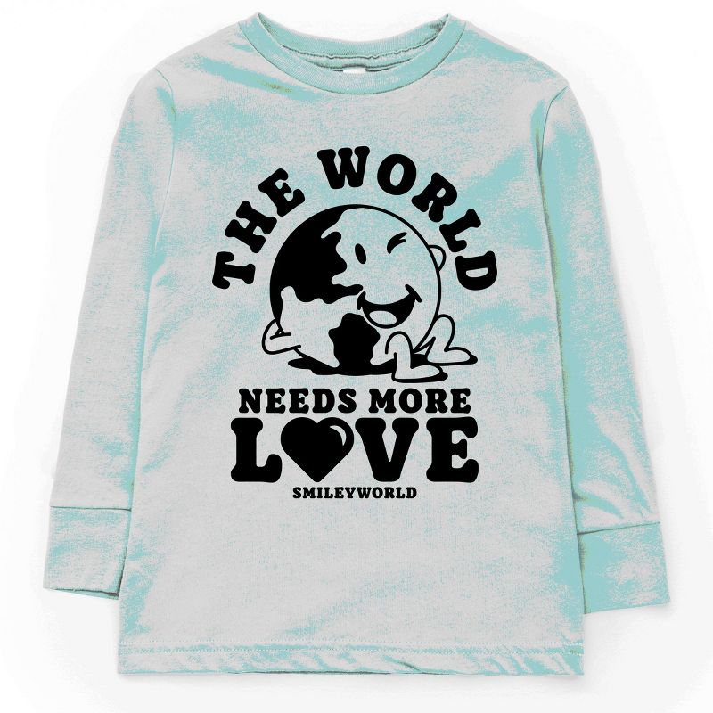 تي شيرت بأكمام طويلة للشباب من متجر جونيبر سمايلي وورلد "العالم يحتاج إلى المزيد من الحب"
