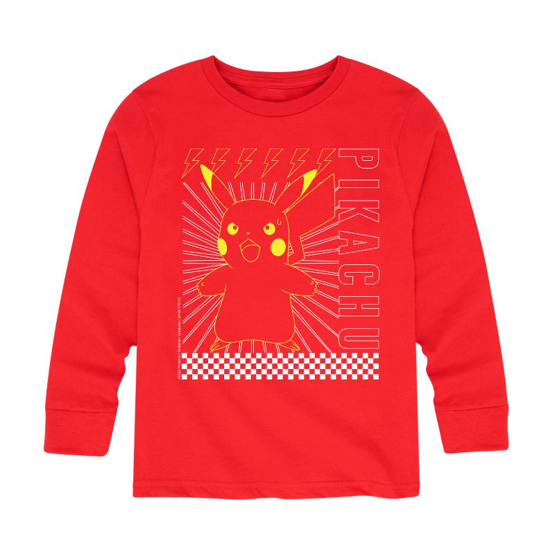 تي شيرت جرافيكي بأكمام طويلة ومربعات من بوكيمون بيكاتشو للأولاد
