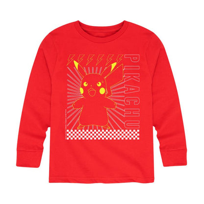 تي شيرت جرافيكي بأكمام طويلة ومربعات من بوكيمون بيكاتشو للأولاد