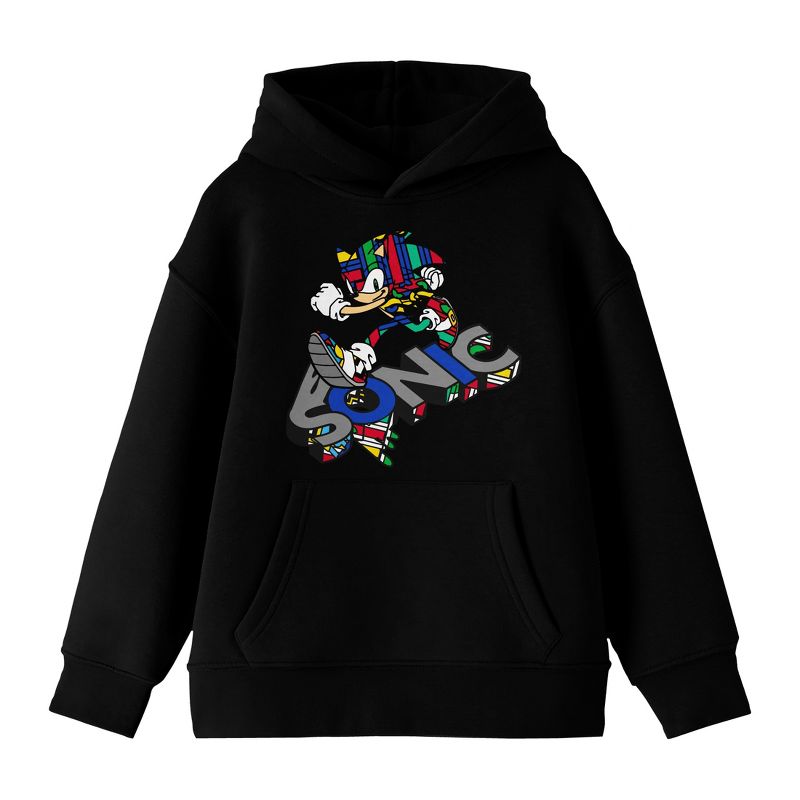 Sonic The Hedgehog Modern Sonic Pop Dimension Color Art Long Sleeve Youth Black Hooded Sweatshirt