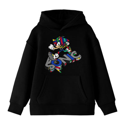 Sonic The Hedgehog Modern Sonic Pop Dimension Color Art Long Sleeve Youth Black Hooded Sweatshirt