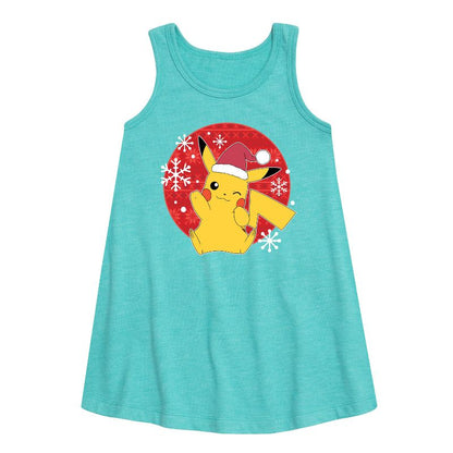 Girls' - Pokémon - Pikachu Santa Hat Graphic Sleeveless Aline Dress
